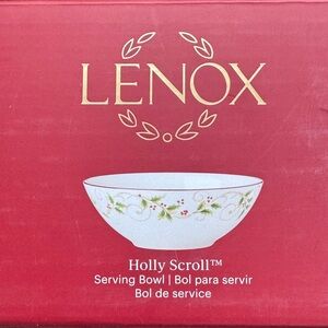 ***New In Box***Lenox Holly Scroll Bowl - White with Green and Red Details